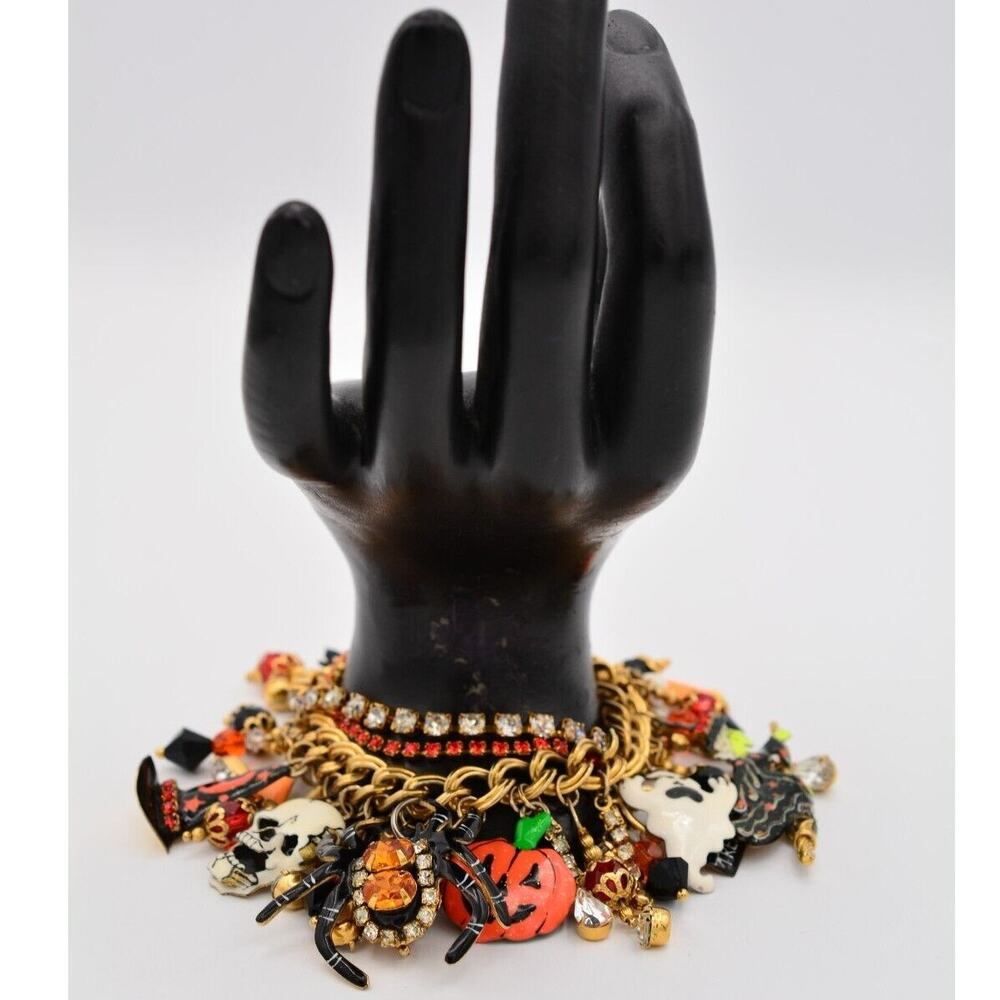Lunch at The Ritz Halloween Brunch Charm Bracelet Crystal Skull Ghost Signed